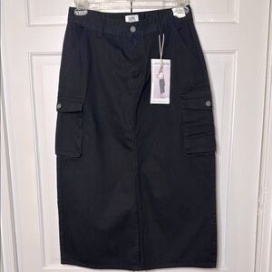 Authentic Black Cargo Midi Skirt